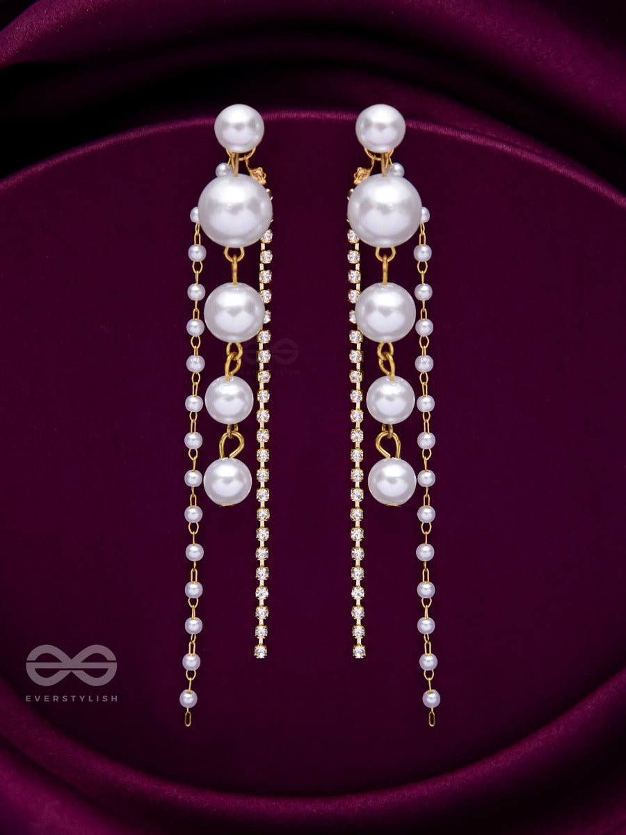 The Dewdropped Elegance - Golden Pearl Ear Jackets