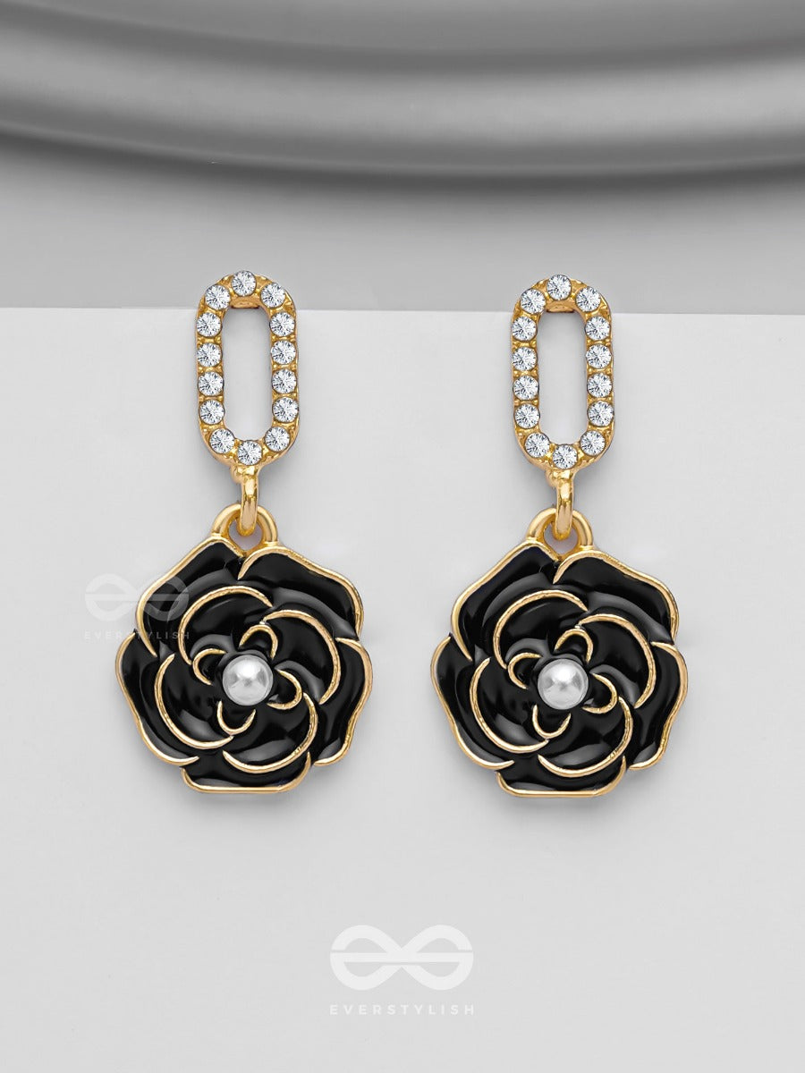 The Midnight Rose - Golden And Black Embellished Earrings