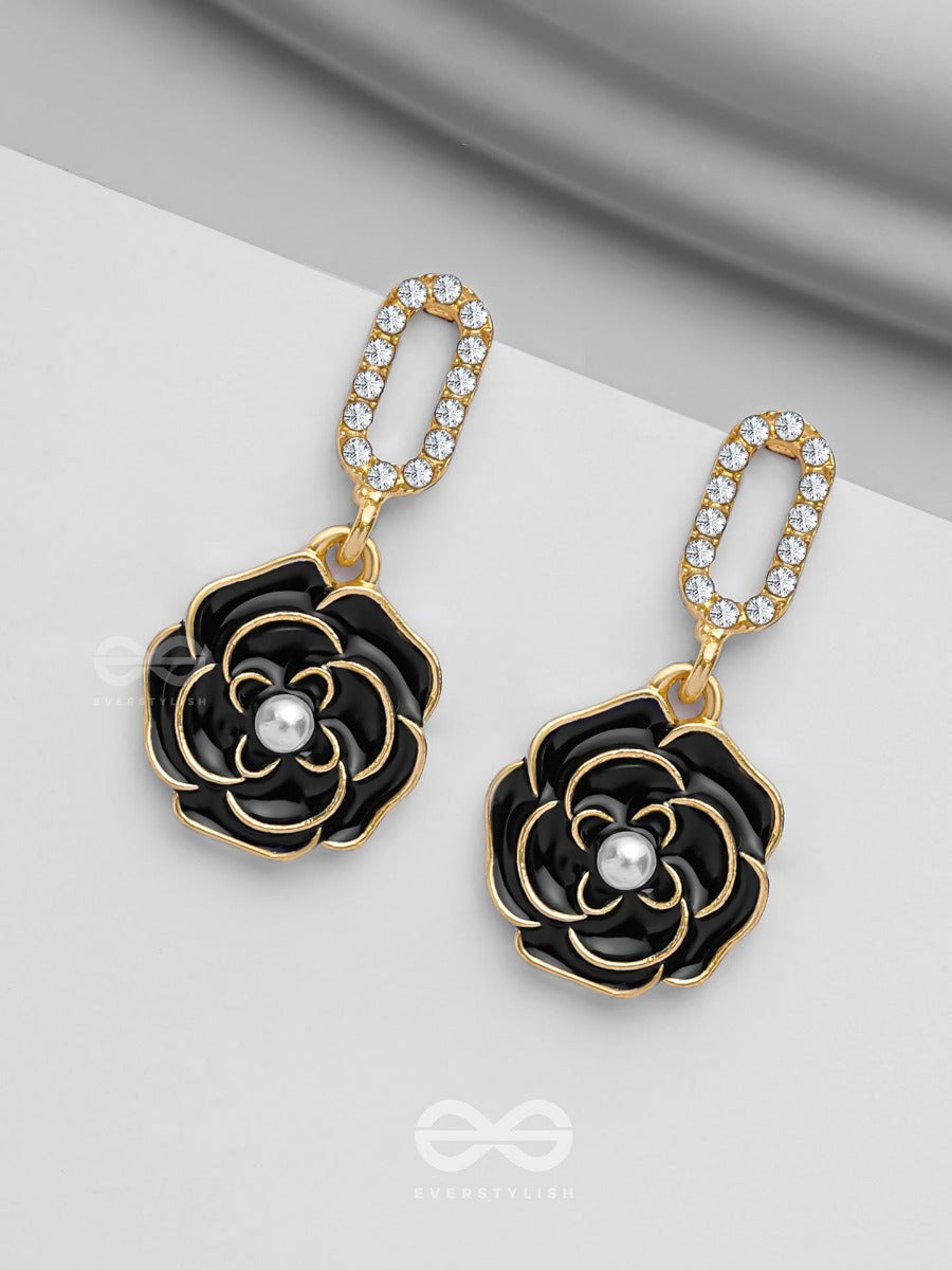 The Midnight Rose - Golden And Black Embellished Earrings
