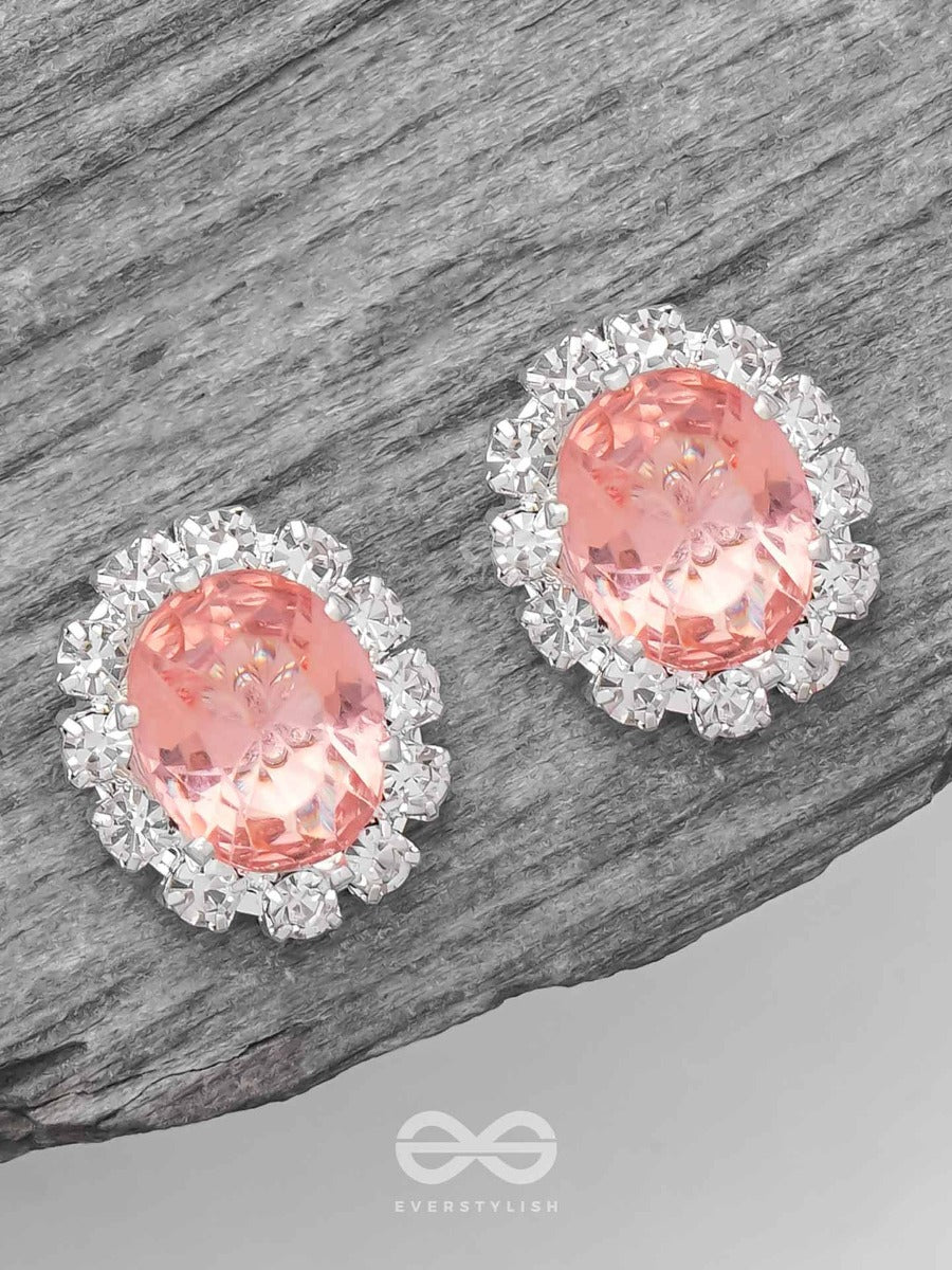 Shimmer And Shine - Silver And Peach Embellished Stud Earrings