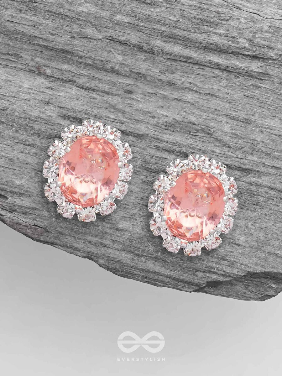 Shimmer And Shine - Silver And Peach Embellished Stud Earrings