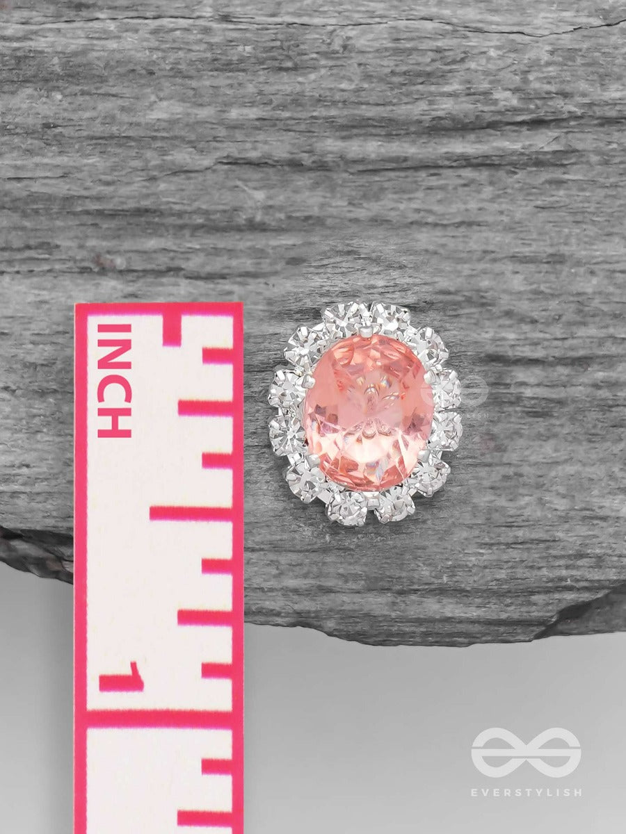 Shimmer And Shine - Silver And Peach Embellished Stud Earrings