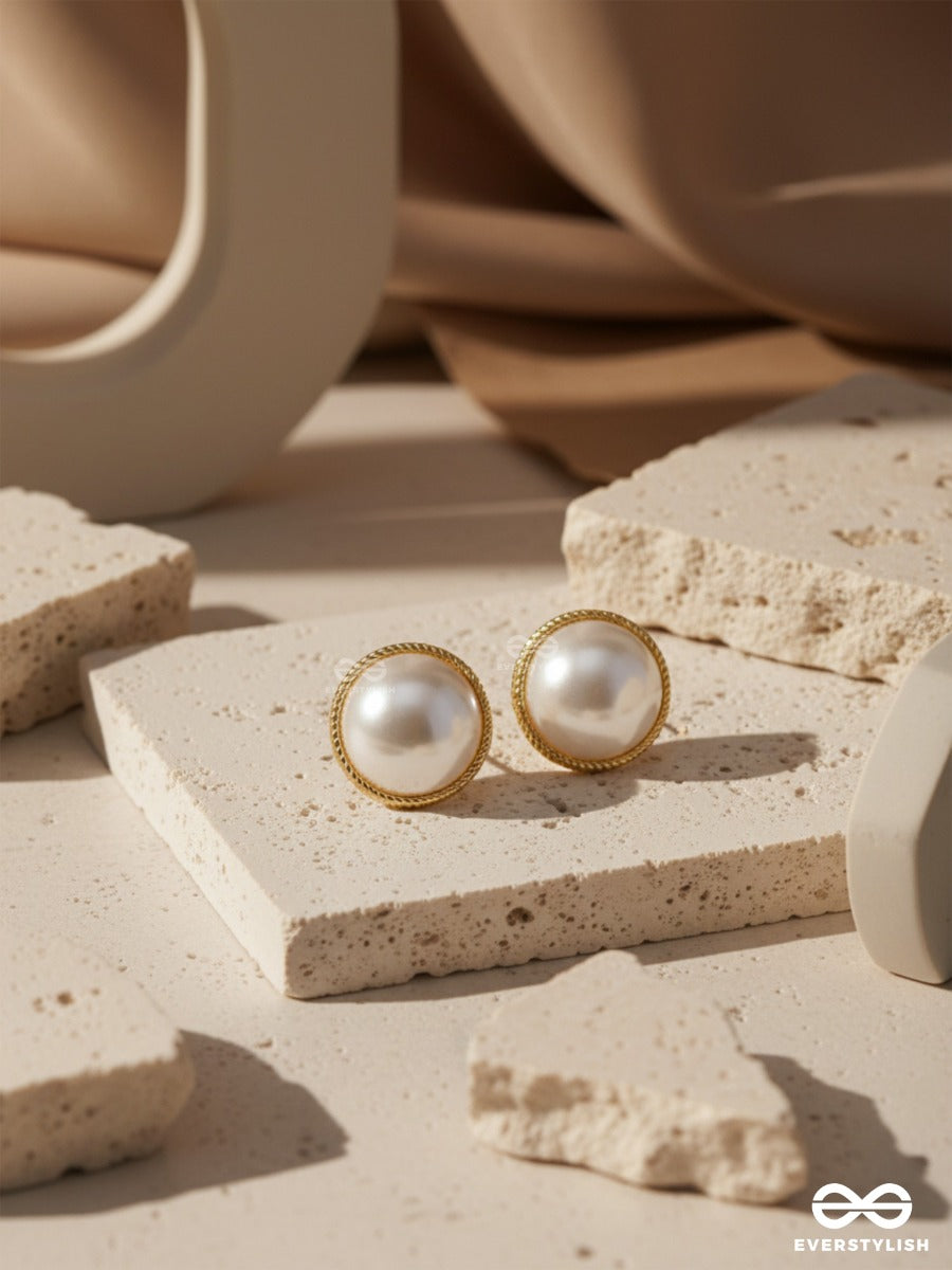 The Ivory Illusion - Golden Pearl Stud Earrings