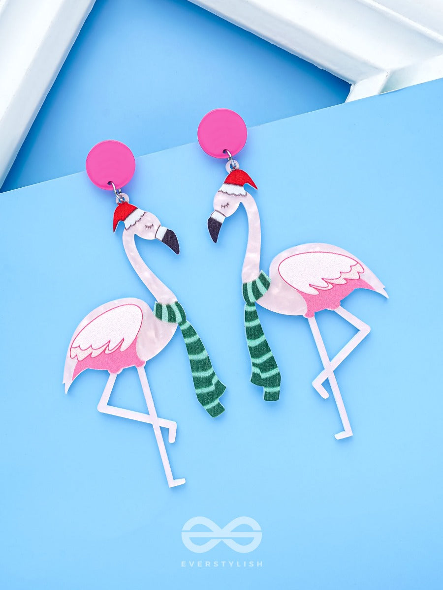 The Flamingo Claus - Statement Acrylic Earrings
