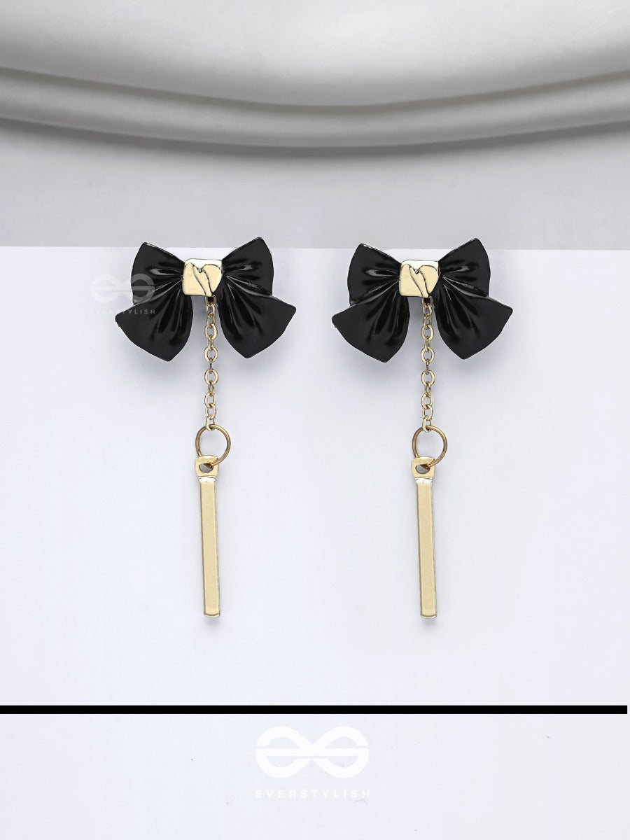 Midnight Bow - Golden Embellished Earrings