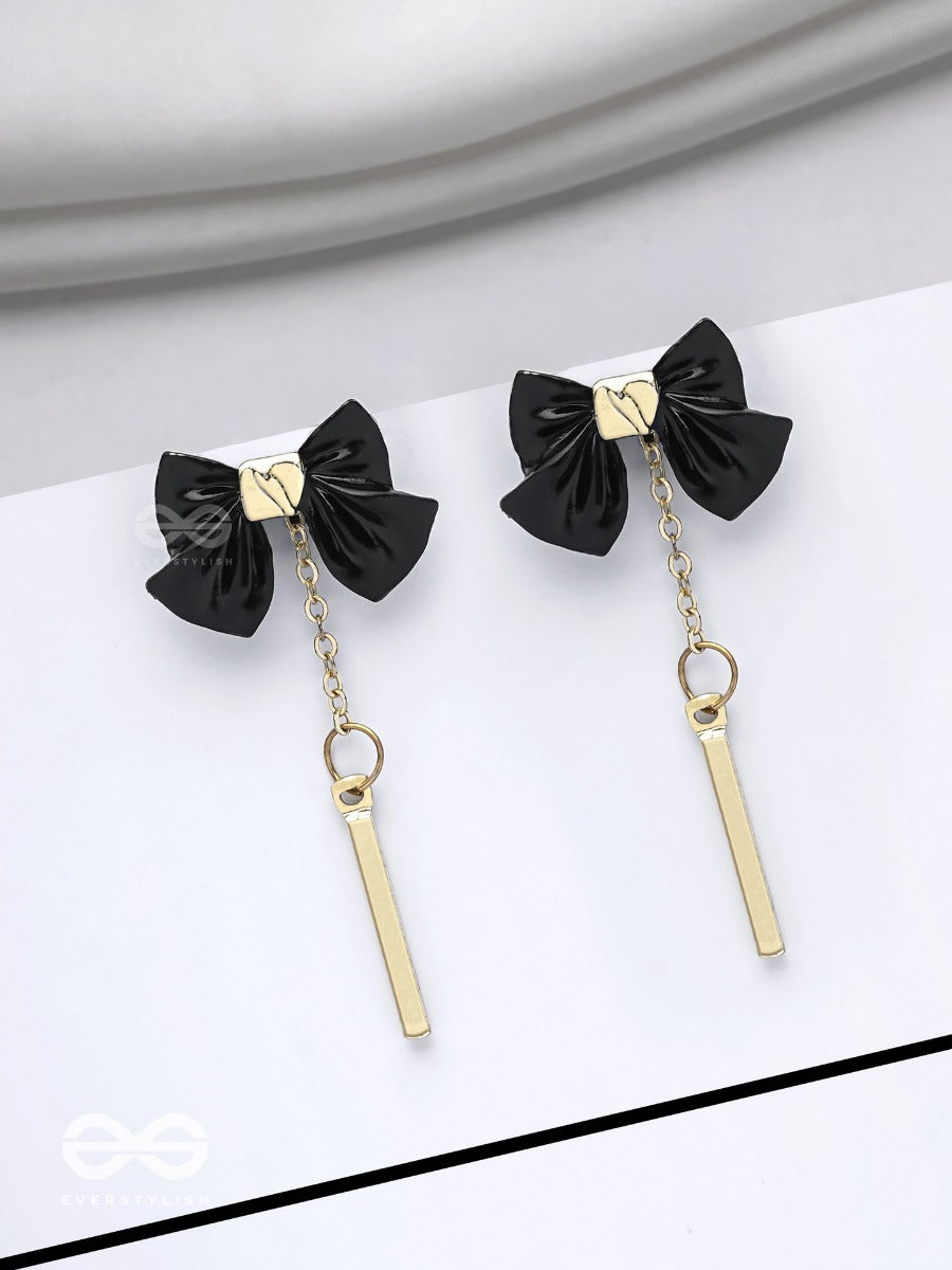 Midnight Bow - Golden Embellished Earrings