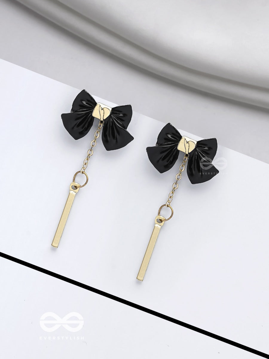 Midnight Bow - Golden Embellished Earrings