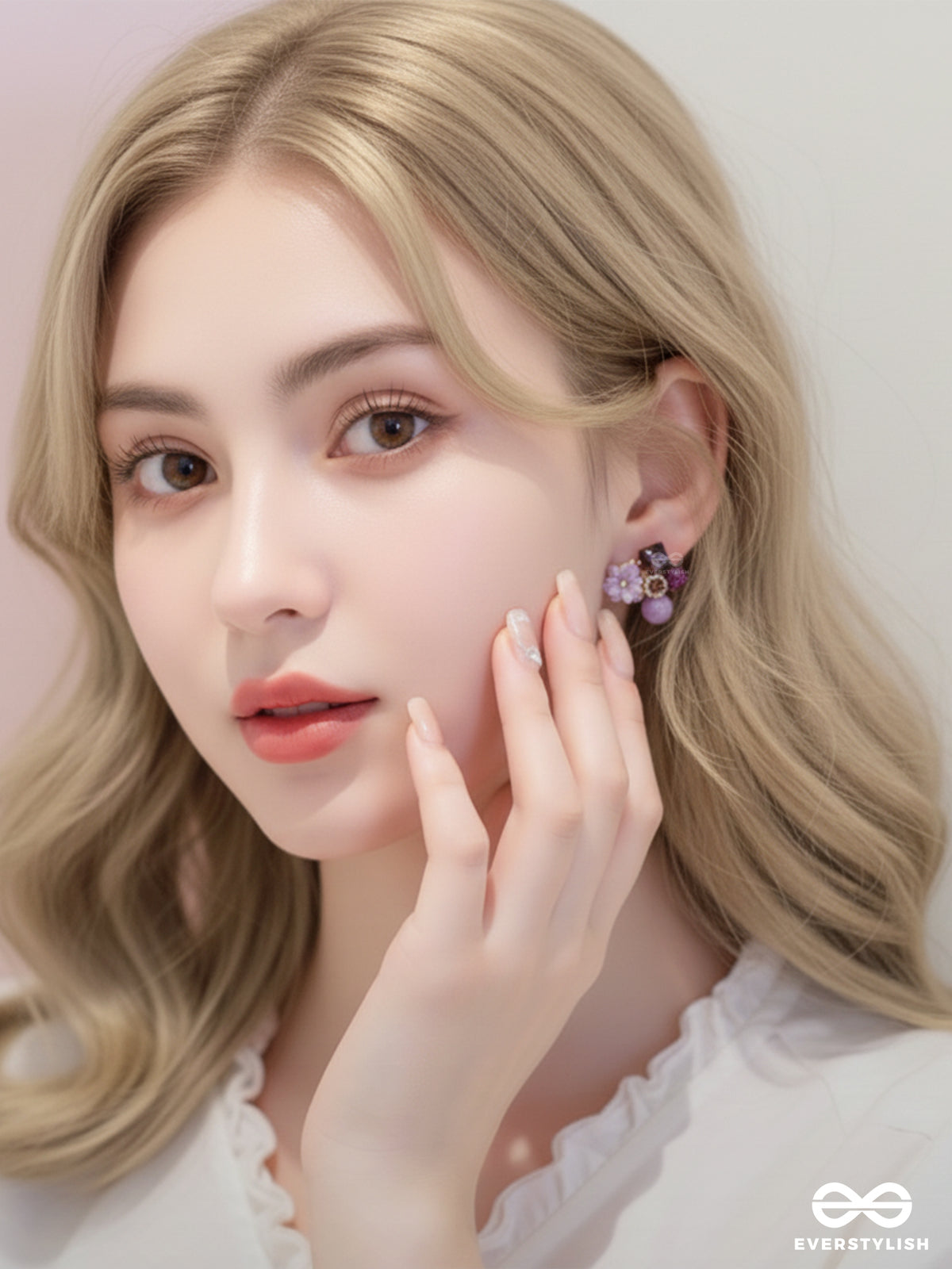 Petal Pop - Charming Studs In Purple Shades With Flower Details