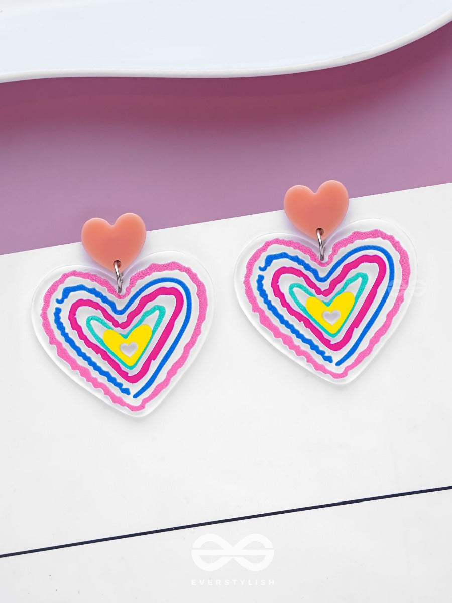 Hearts Ripples - Multicolor Acrylic Earrings