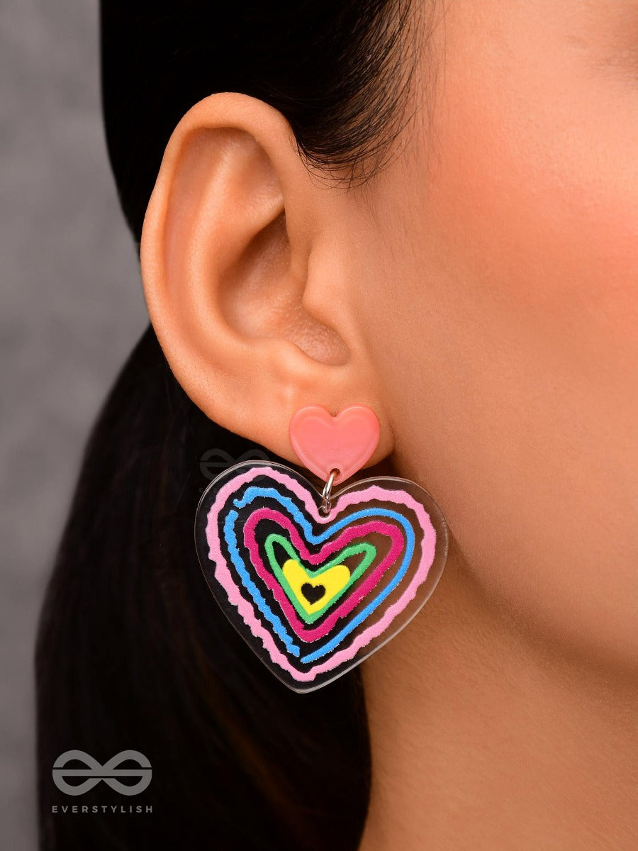 Hearts Ripples - Multicolor Acrylic Earrings
