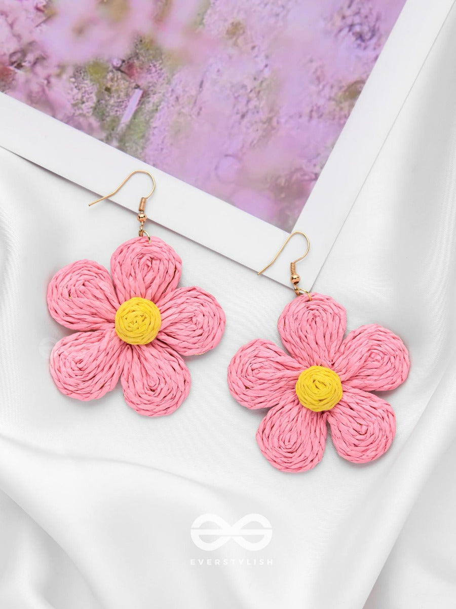 The Flower Power - Statement Woven Earrings (Pink)