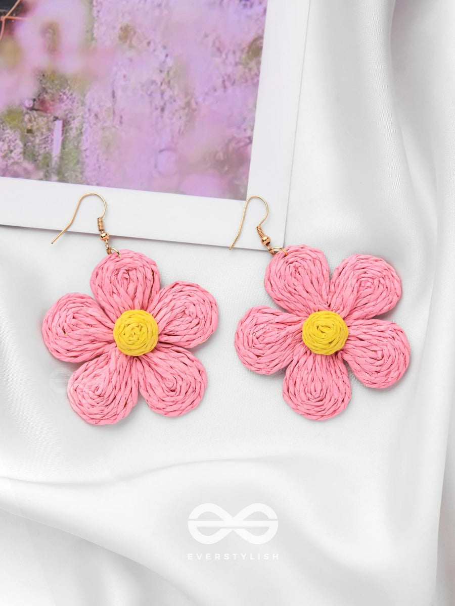 The Flower Power - Statement Woven Earrings (Pink)