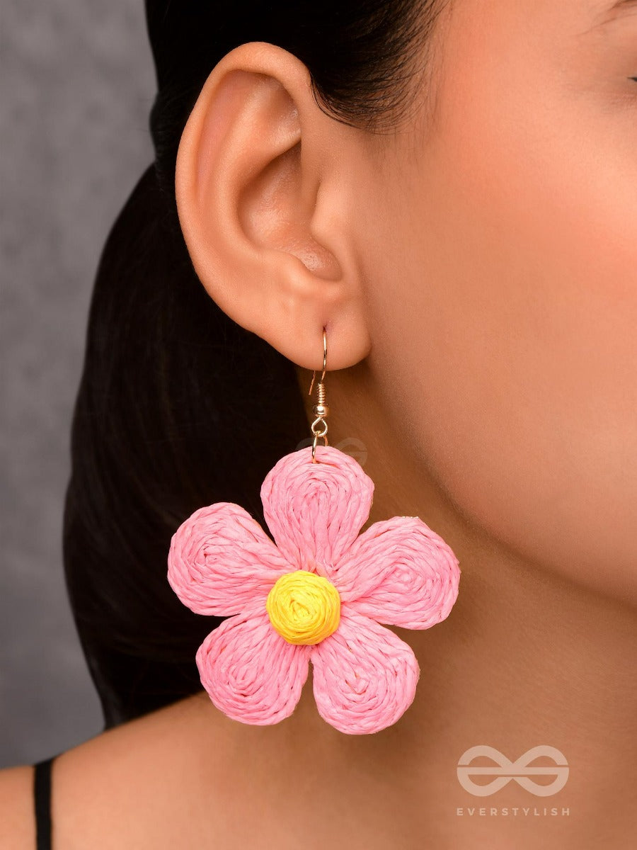 The Flower Power - Statement Woven Earrings (Pink)
