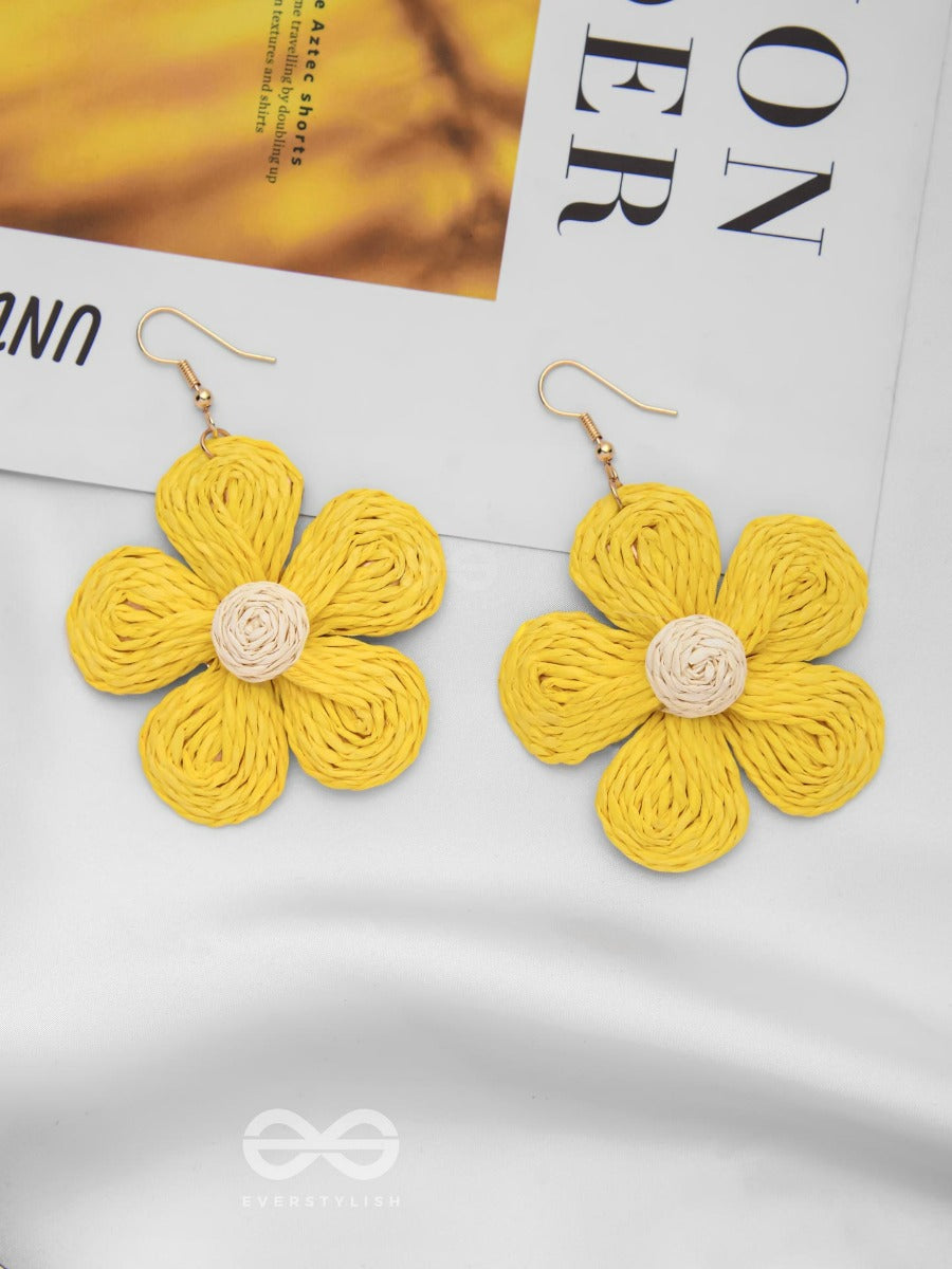 The Flower Power - Statement Woven Earrings (Yellow)