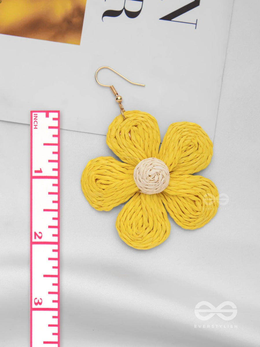 The Flower Power - Statement Woven Earrings (Yellow)