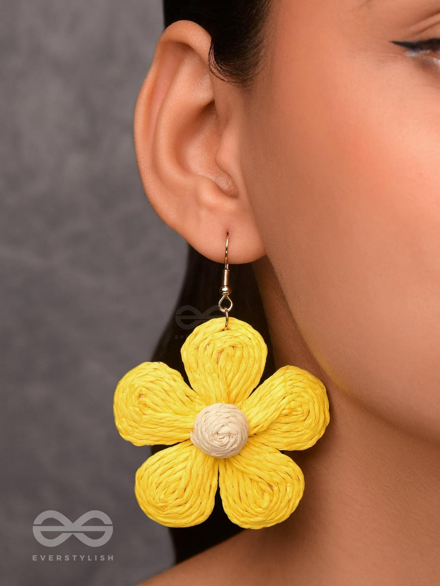 The Flower Power - Statement Woven Earrings (Yellow)