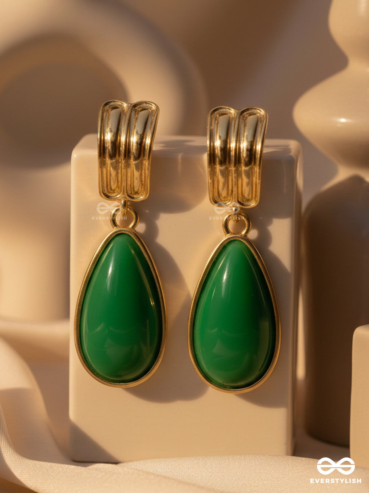 The Lime Light - Golden And Green Drop Earrings