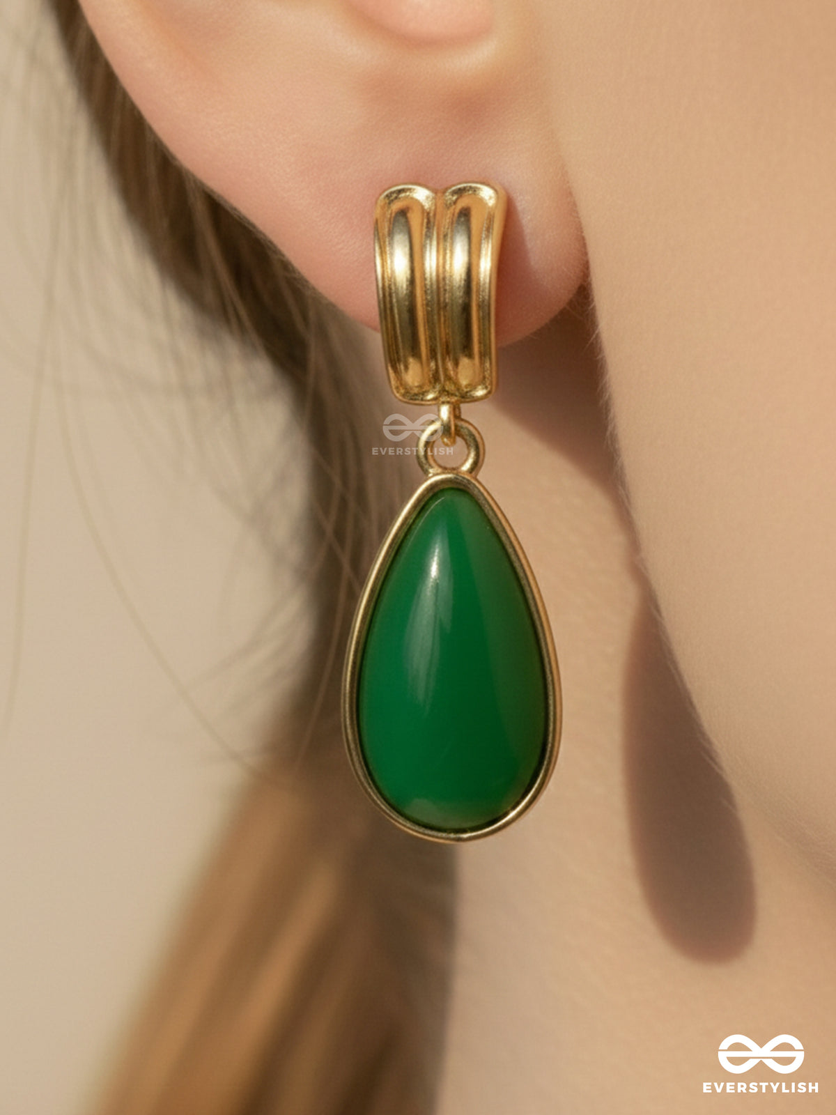 The Lime Light - Golden And Green Drop Earrings