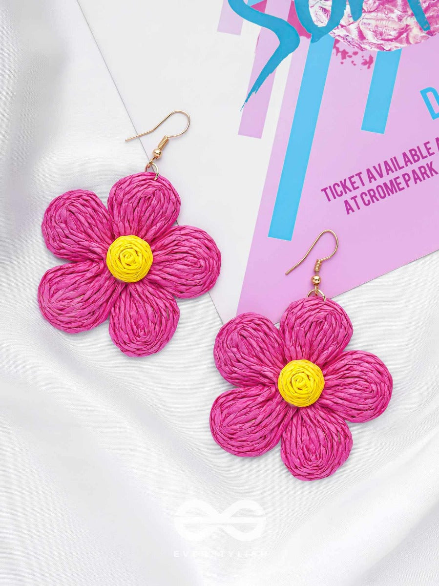 The Flower Power - Statement Woven Earrings (Magenta)