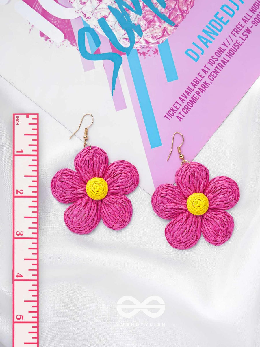 The Flower Power - Statement Woven Earrings (Magenta)