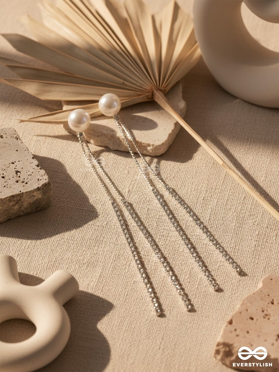 A Moonlit Pearl - Silver Embellished Ear Jackets