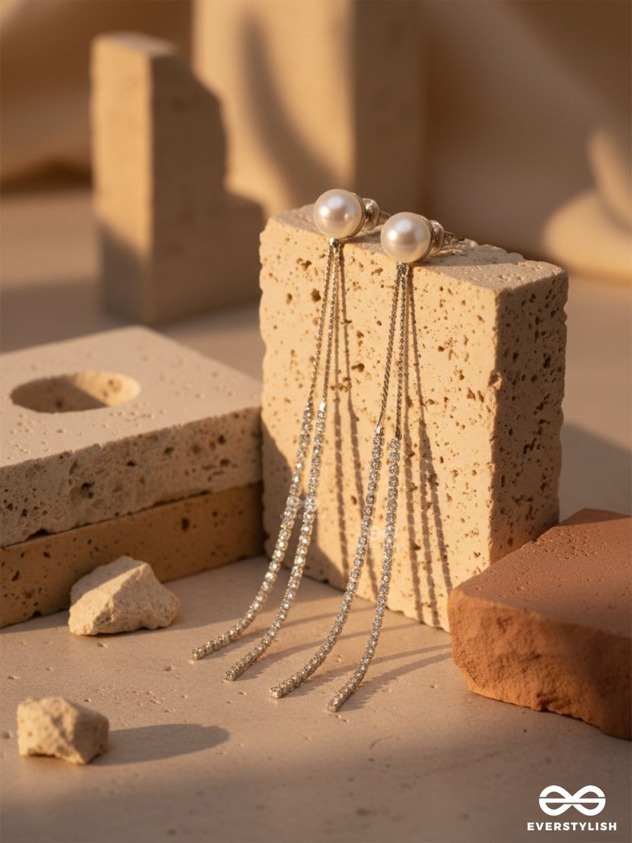 A Moonlit Pearl - Silver Embellished Ear Jackets