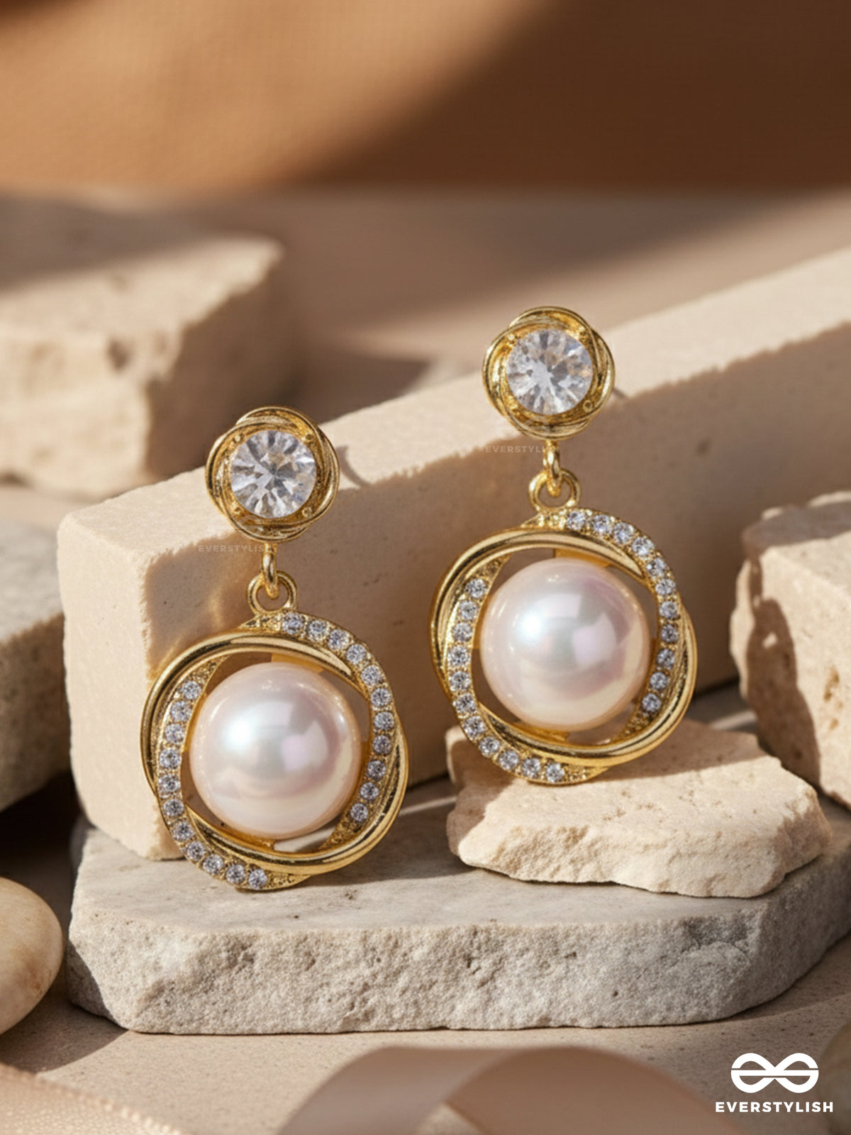 The Mermaid's Pearl - Golden Embellished Earrings