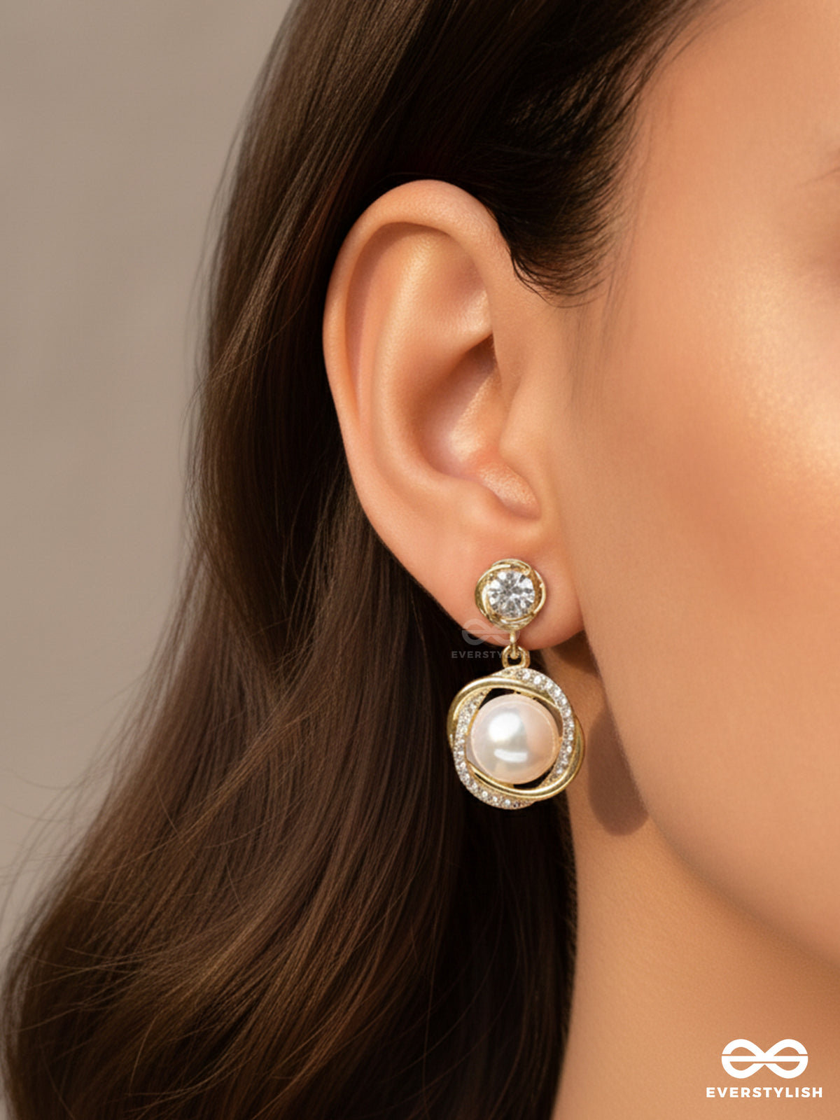 The Mermaid's Pearl - Golden Embellished Earrings