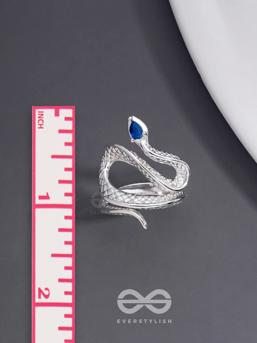 The Sapphire Serpentine - Statement Silver Adjustable Ring
