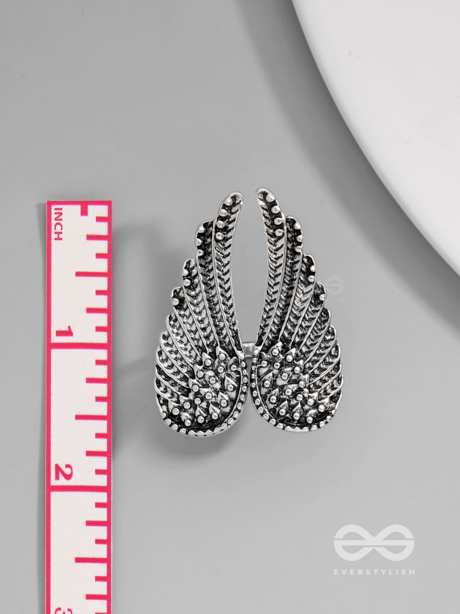 Midnight Raven Wing - Statement Silver Ring (Adjustable)