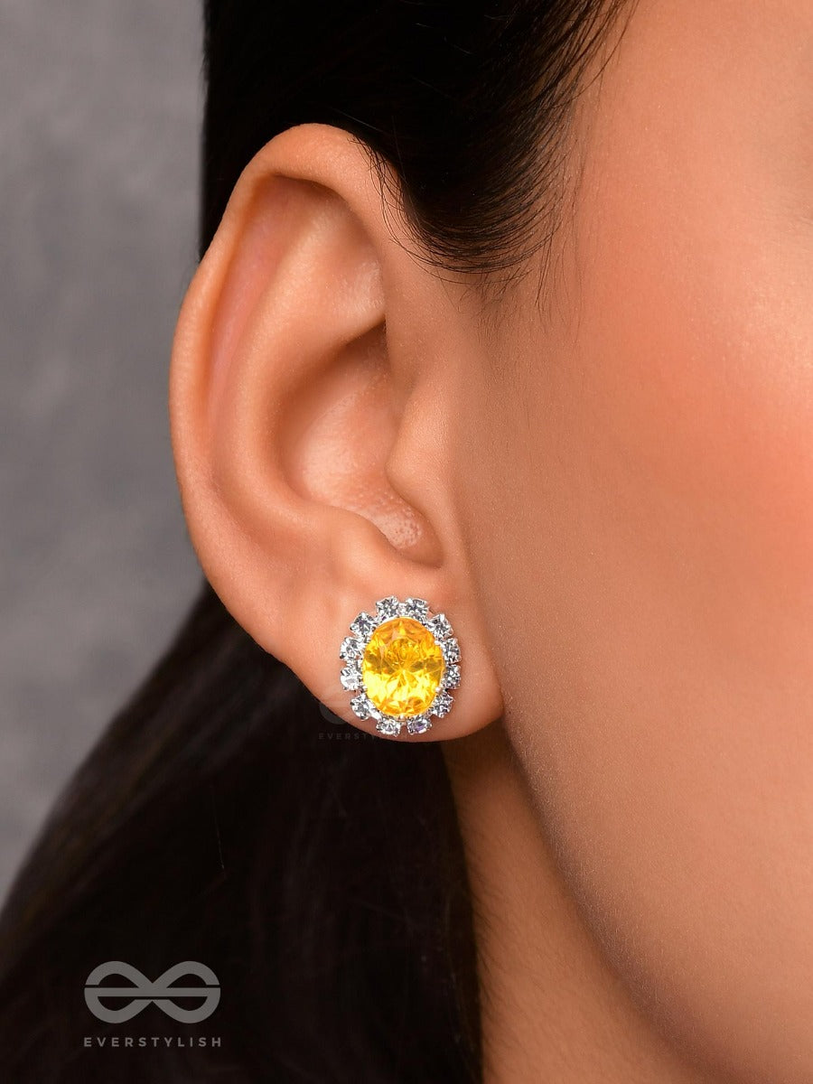 Shimmer And Shine - Silver And Yellow Embellished Stud Earrings