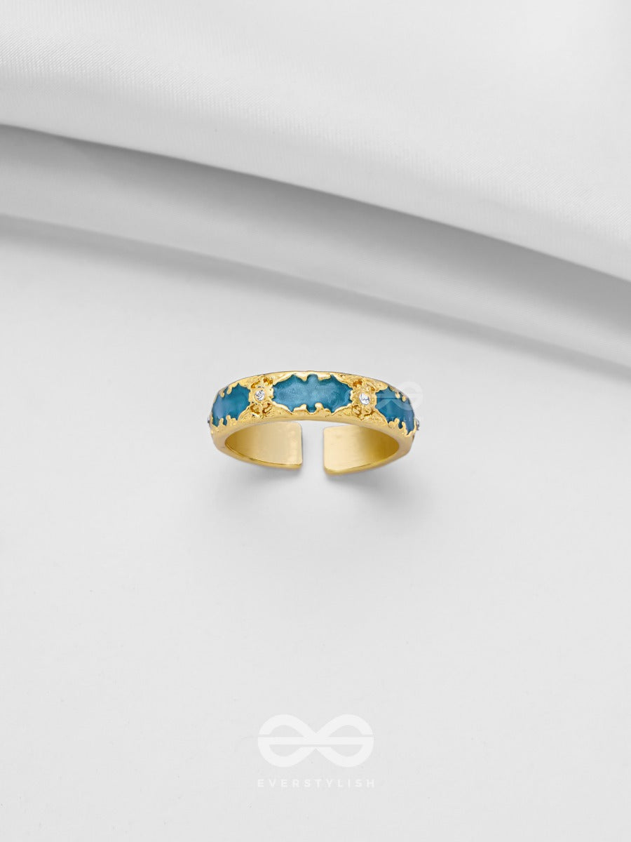 Chamber Of Secrets - Golden And Blue Embellished Ring (Adjustable)