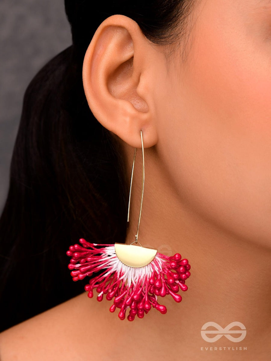 Free Spirit Symphony - Golden Embellished Earrings (Red)