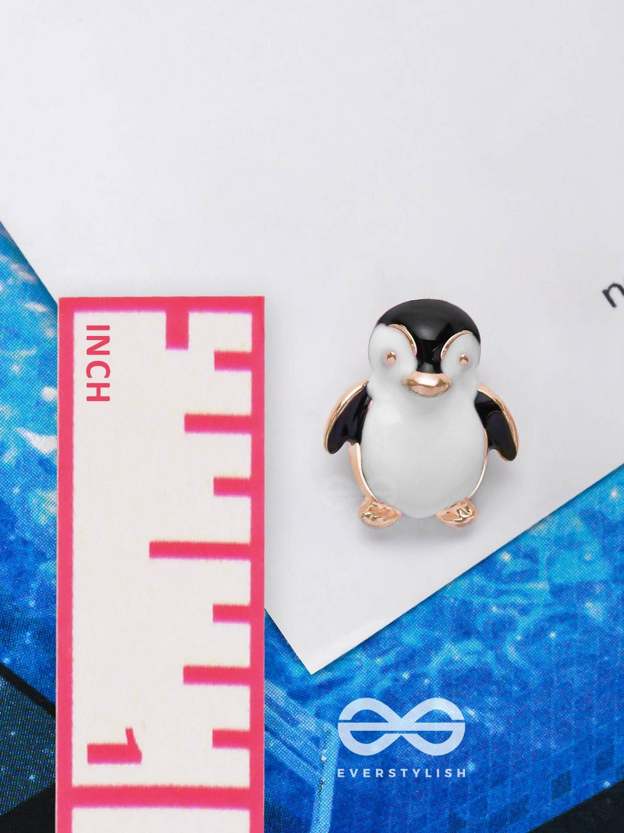 Hello! Mr. Penguin - Golden Embellished Stud Earrings