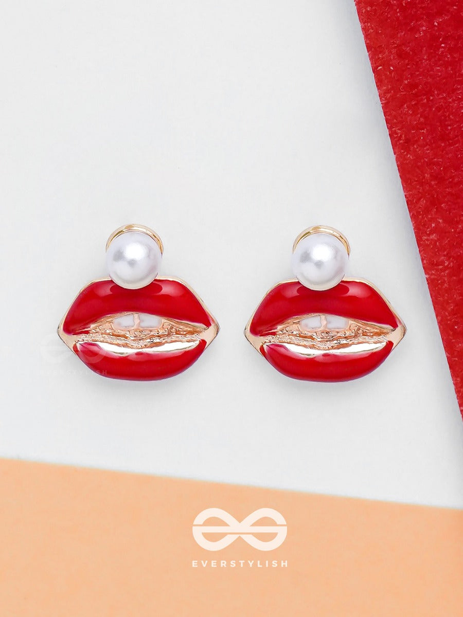 Ruby Lip Charm - Golden Embellished Earrings