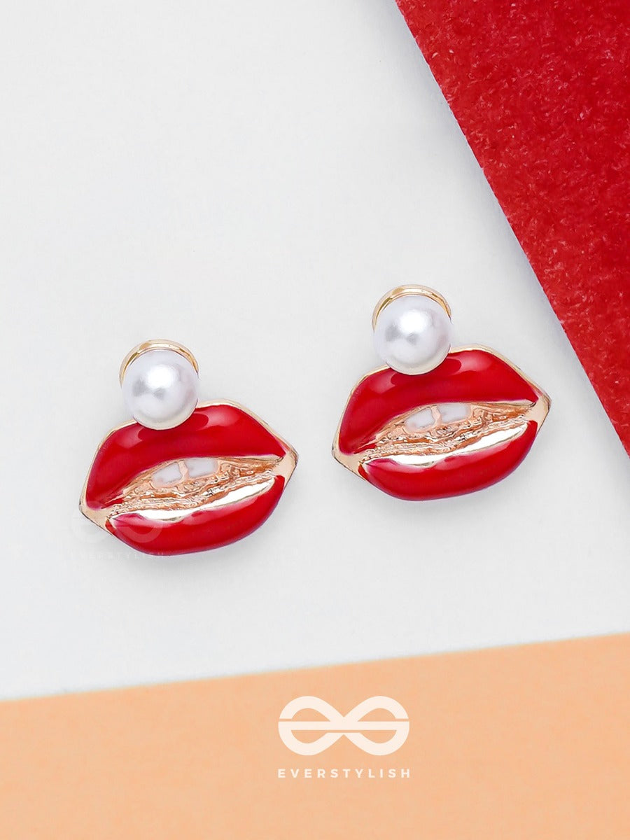 Ruby Lip Charm - Golden Embellished Earrings