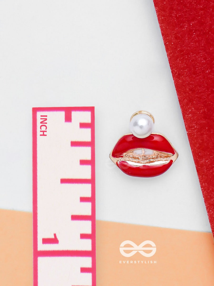 Ruby Lip Charm - Golden Embellished Earrings