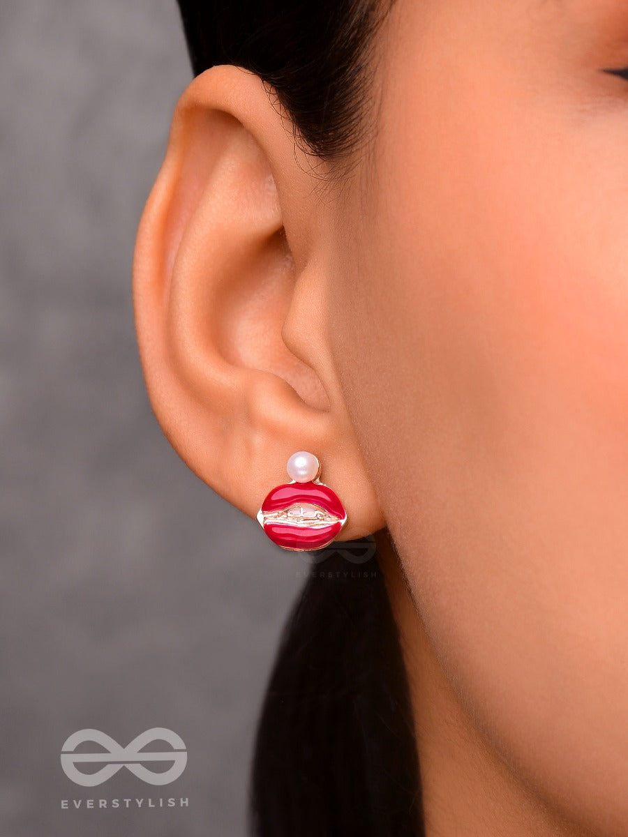 Ruby Lip Charm - Golden Embellished Earrings