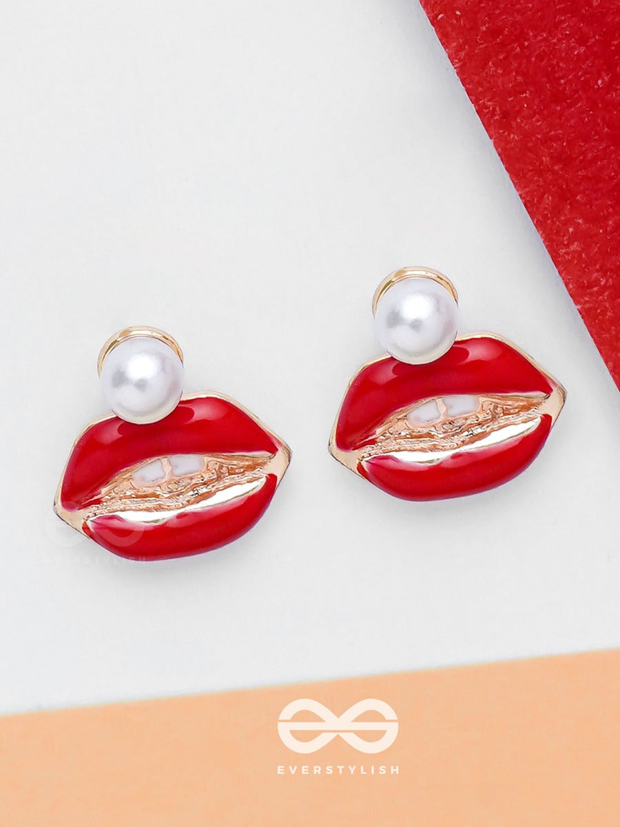 Ruby Lip Charm - Golden Embellished Earrings
