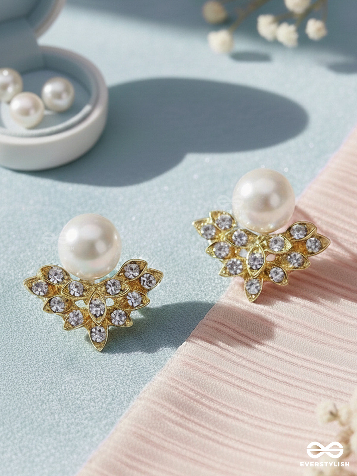 Pearls In Paradise - Golden Embellished Earrings