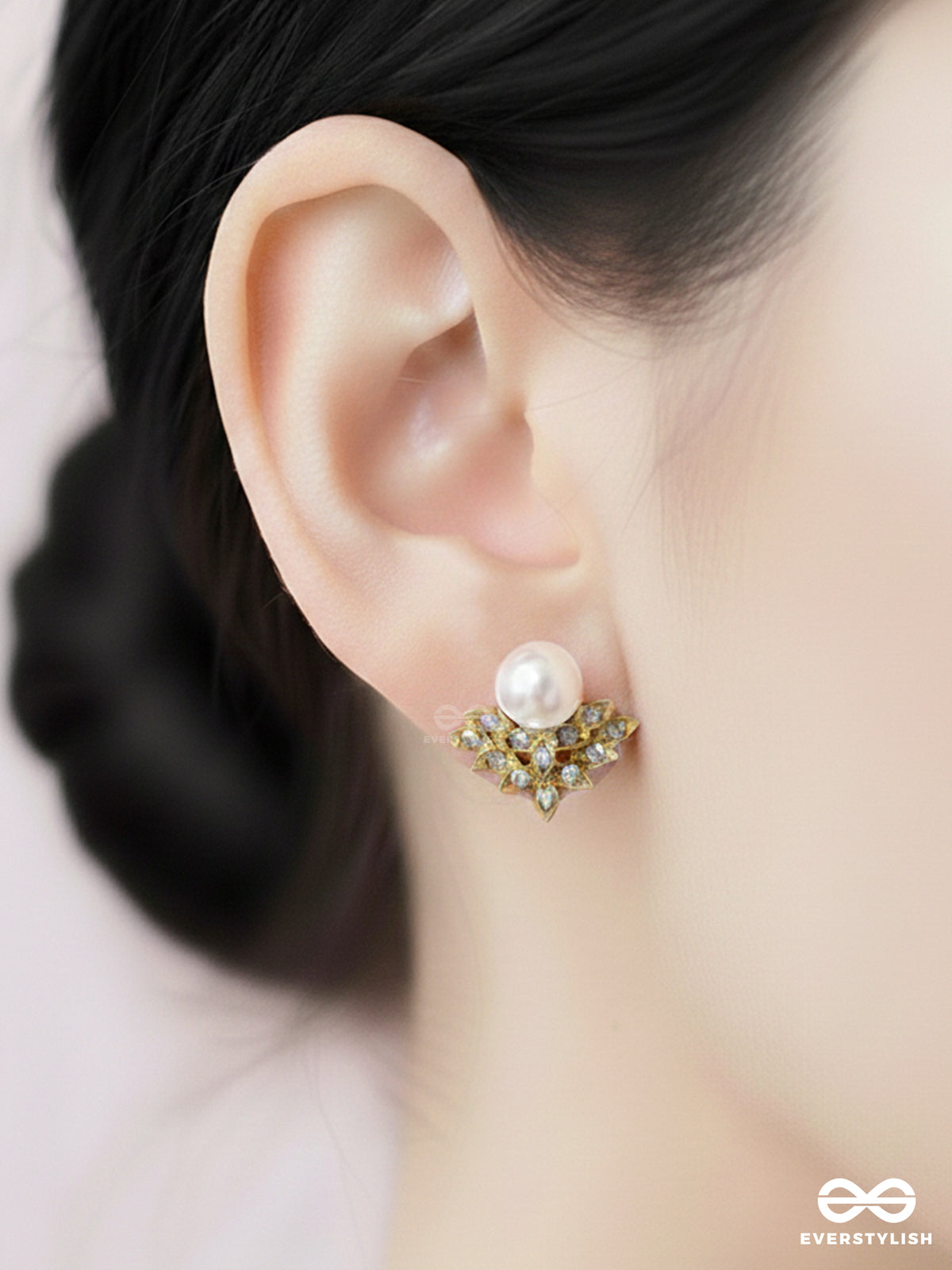 Pearls In Paradise - Golden Embellished Earrings