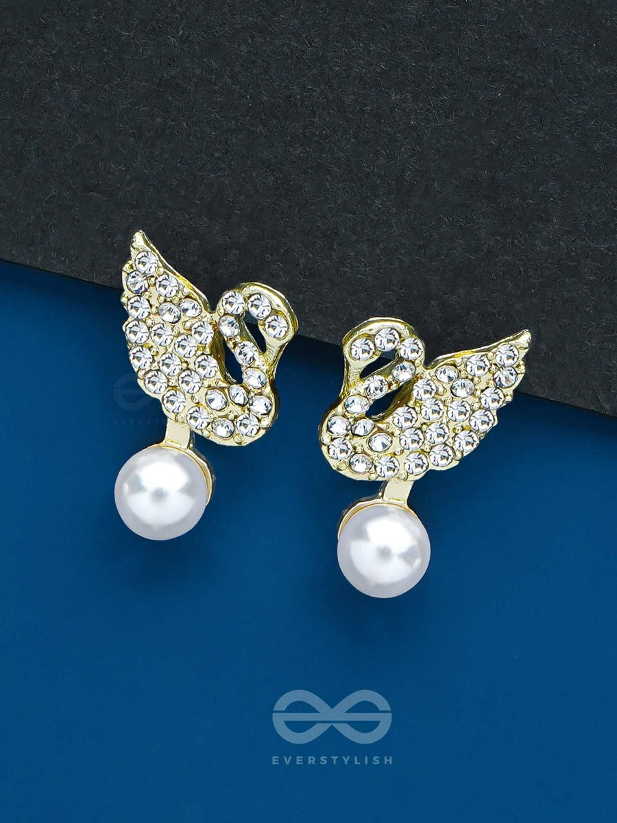 The Swan's Embrace - Golden Embellished Earrings
