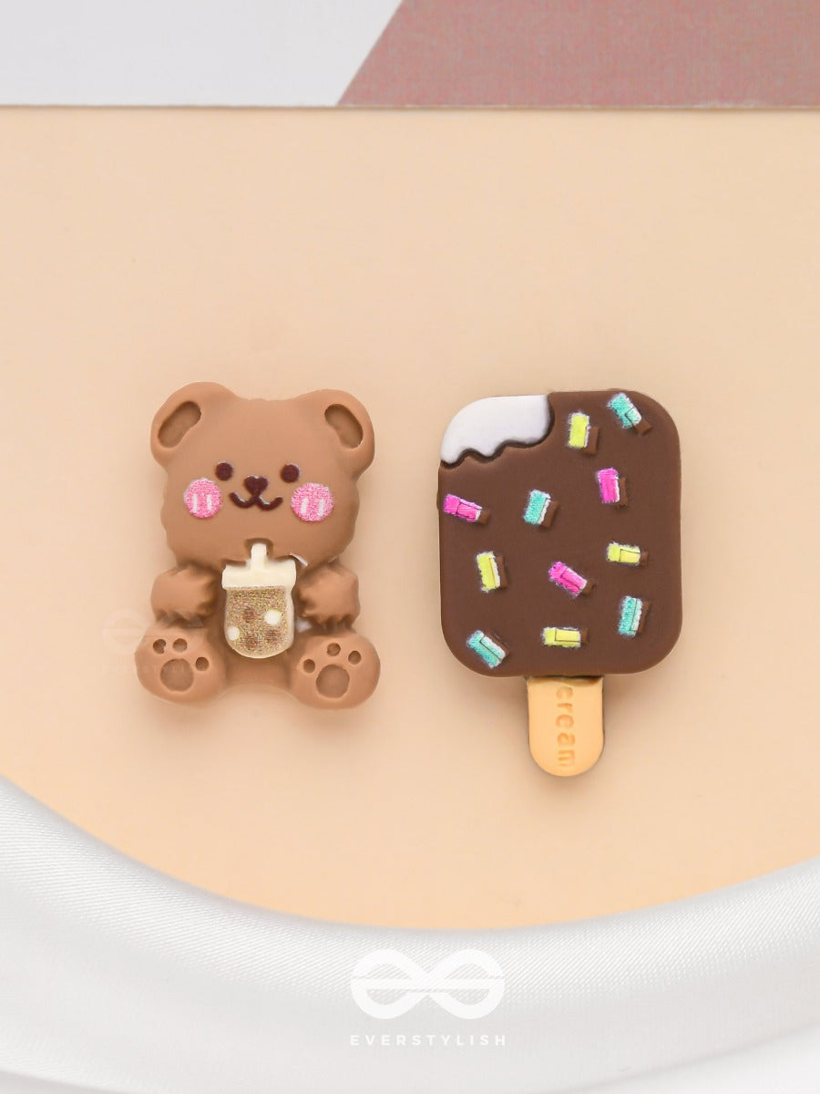 Chocobites 'N Bear - Mismatched Acrylic Earrings