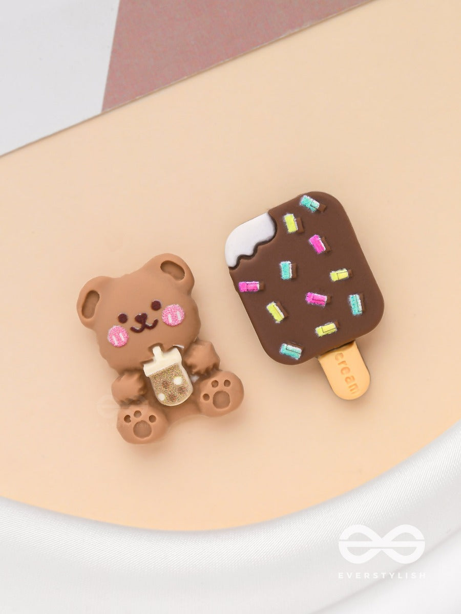 Chocobites 'N Bear - Mismatched Acrylic Earrings