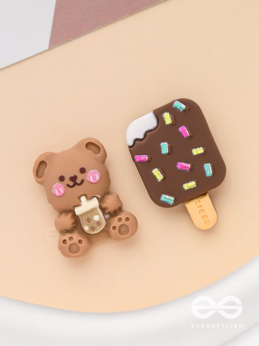 Chocobites 'N Bear - Mismatched Acrylic Earrings