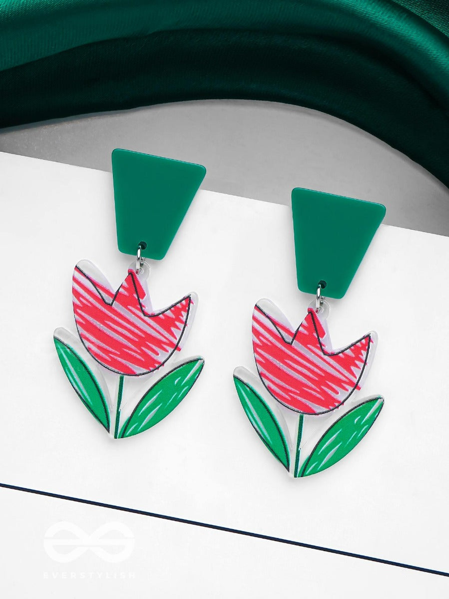 Crimson Charm Blossom - Casual Acrylic Eariings