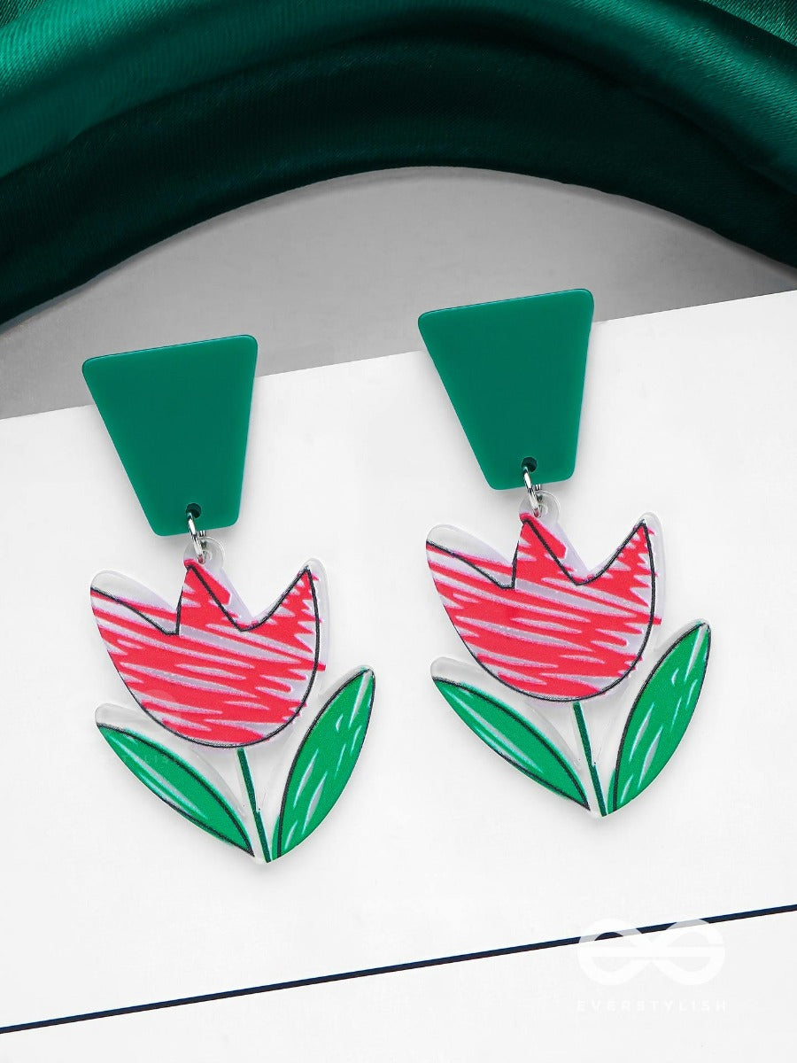 Crimson Charm Blossom - Casual Acrylic Eariings