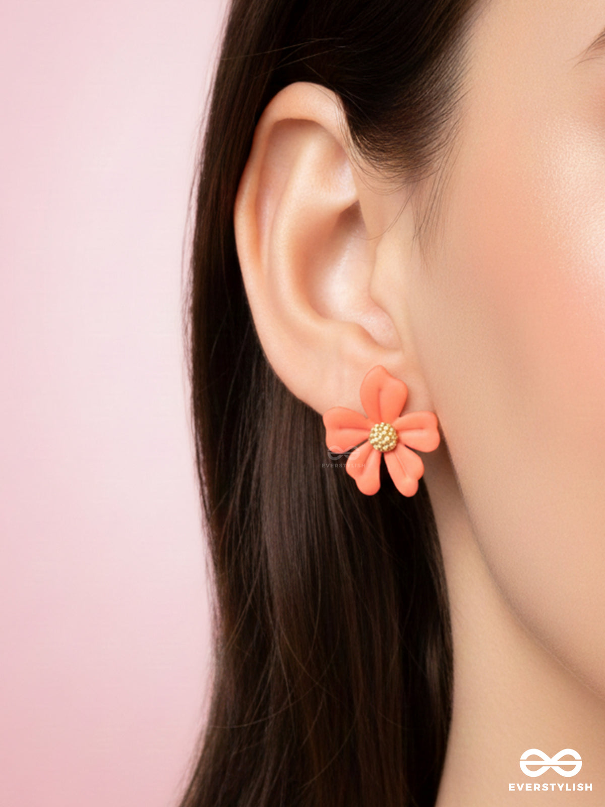 The Floral Fling - Golden And Orange Acrylic Stud Earrings