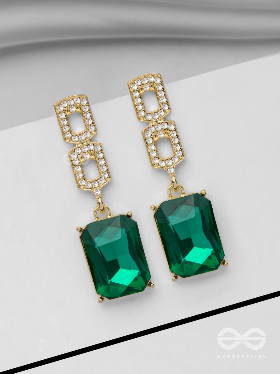 The Sparkling Emeralds - Golden Embellished Earrings