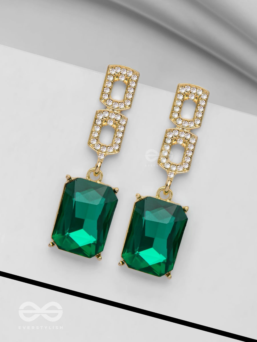 The Sparkling Emeralds - Golden Embellished Earrings